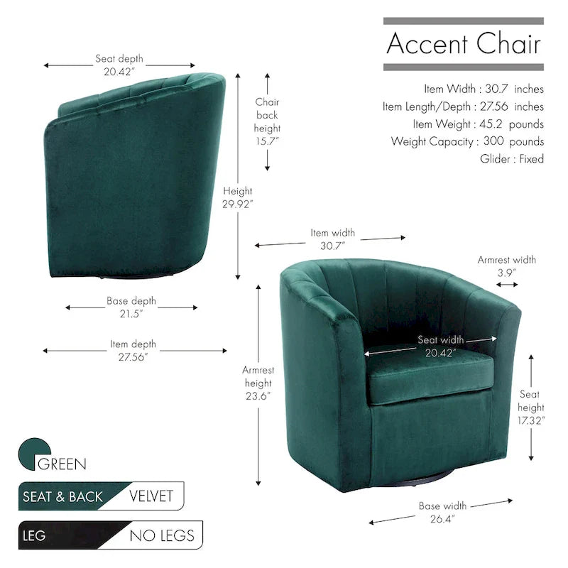 Fauteuil de club pivotant d'appoint en velours Junsele Carson Carrington