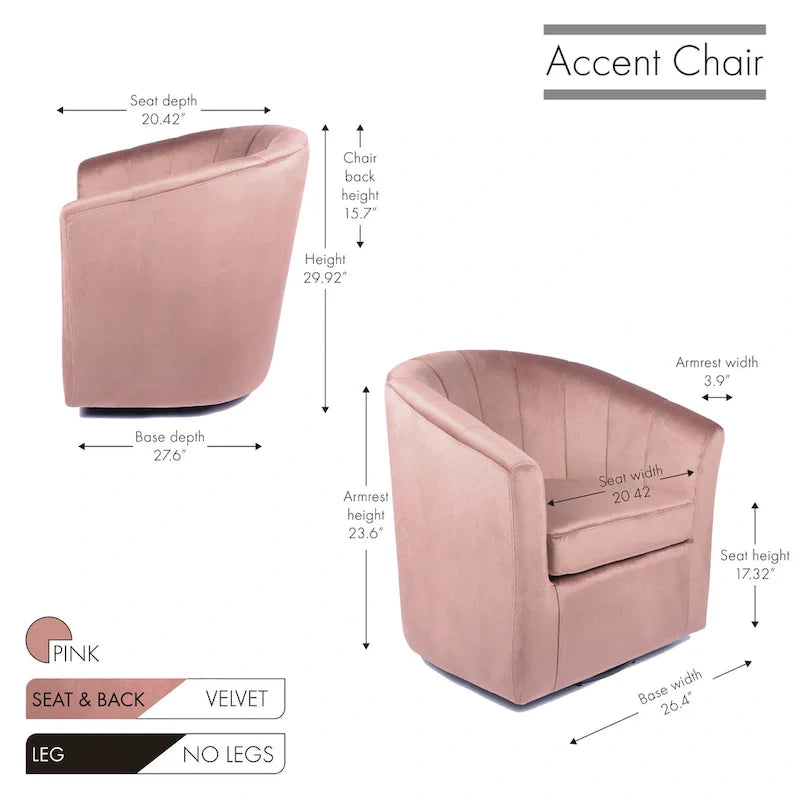 Fauteuil de club pivotant d'appoint en velours Junsele Carson Carrington