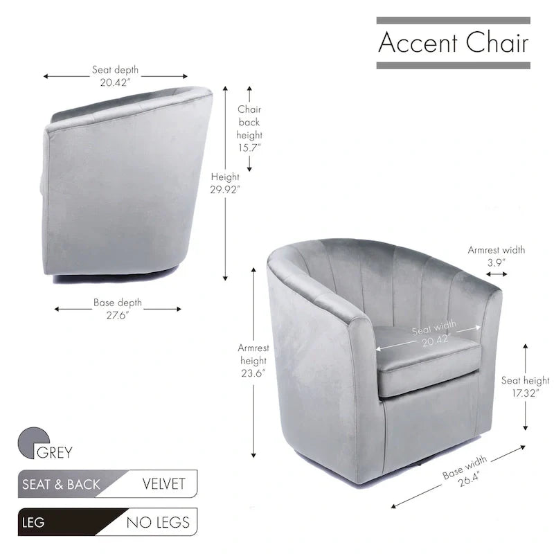 Fauteuil de club pivotant d'appoint en velours Junsele Carson Carrington