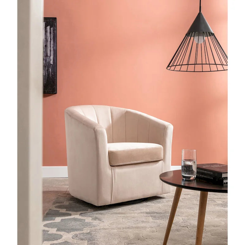 Fauteuil de club pivotant d'appoint en velours Junsele Carson Carrington