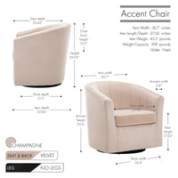 Fauteuil de club pivotant d'appoint en velours Junsele Carson Carrington