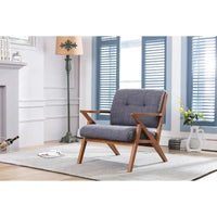 Fauteuil d'appoint Porthos Home Earla en tissu capitonné avec pieds et accoudoirs en bois