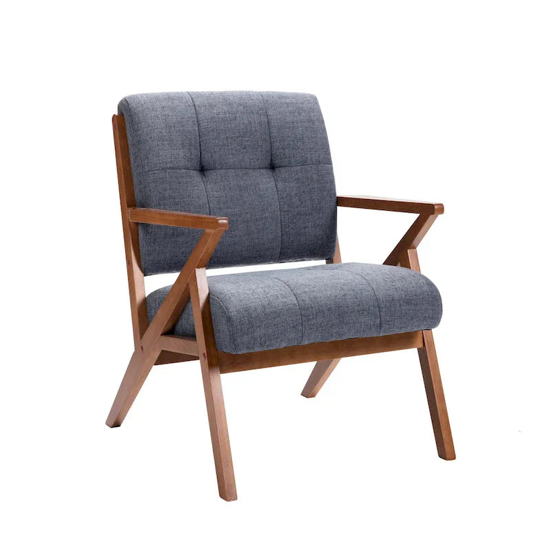 Fauteuil d'appoint Porthos Home Earla en tissu capitonné avec pieds et accoudoirs en bois