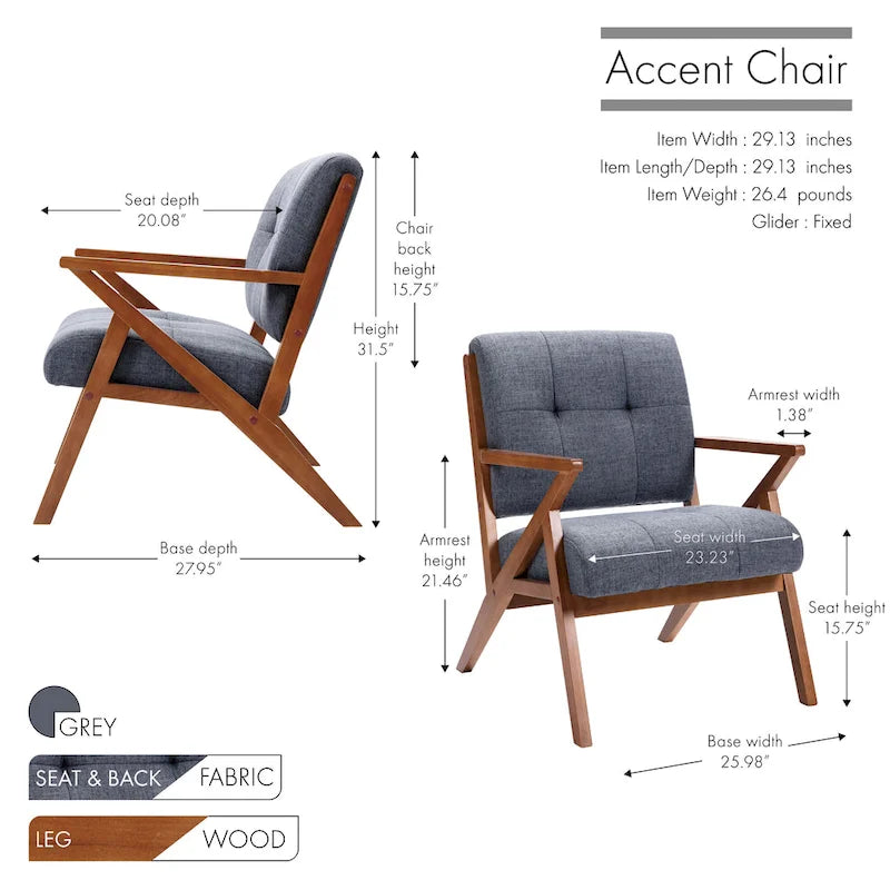 Fauteuil d'appoint Porthos Home Earla en tissu capitonné avec pieds et accoudoirs en bois