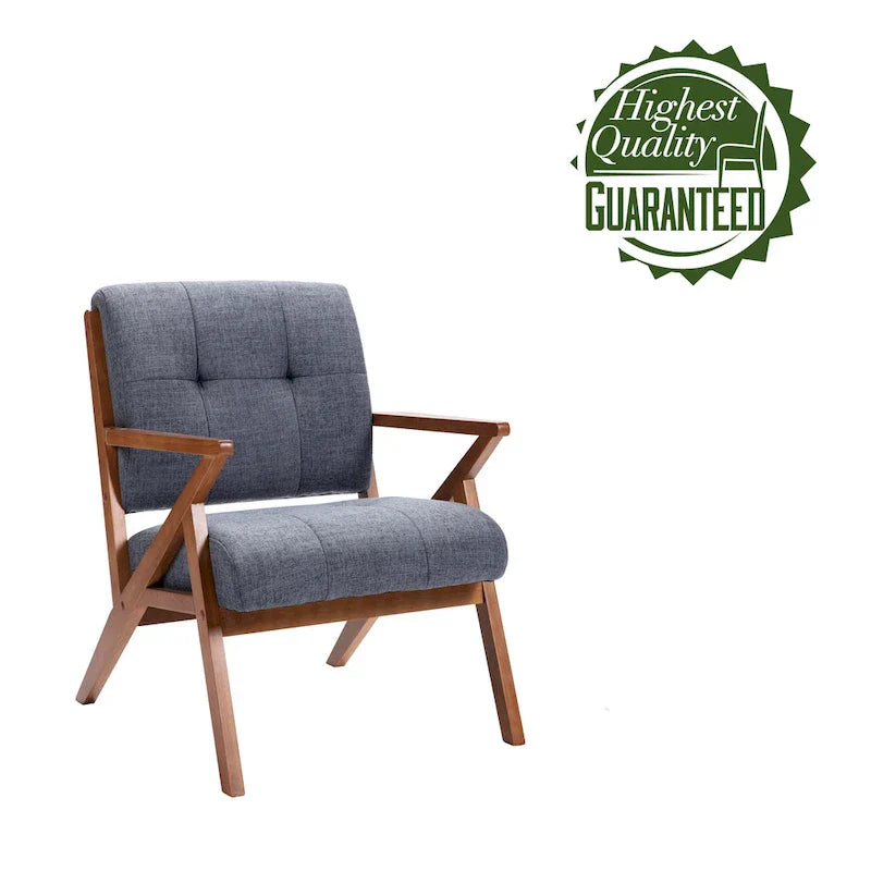 Fauteuil d'appoint Porthos Home Earla en tissu capitonné avec pieds et accoudoirs en bois