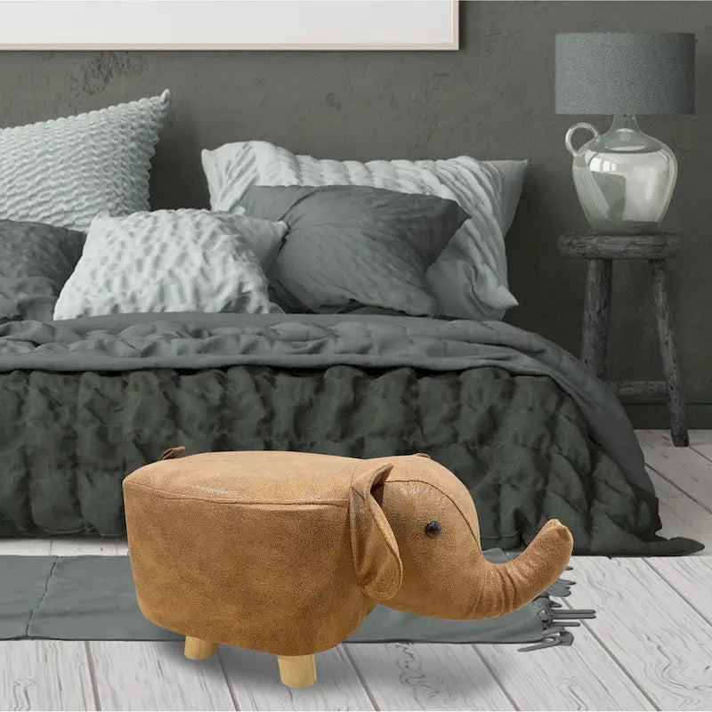 Tabouret Pouf Velours Forme Animale avec Pieds en Bois