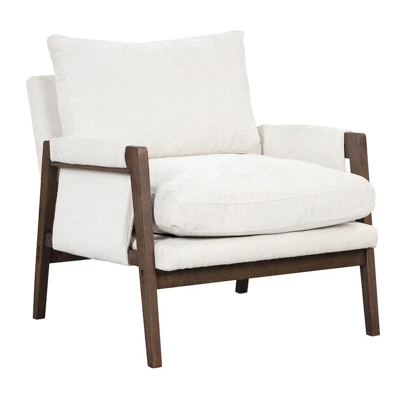 Fauteuil d'appoint en velours et bois massif de style Mid-Century avec coussin d'assise épais