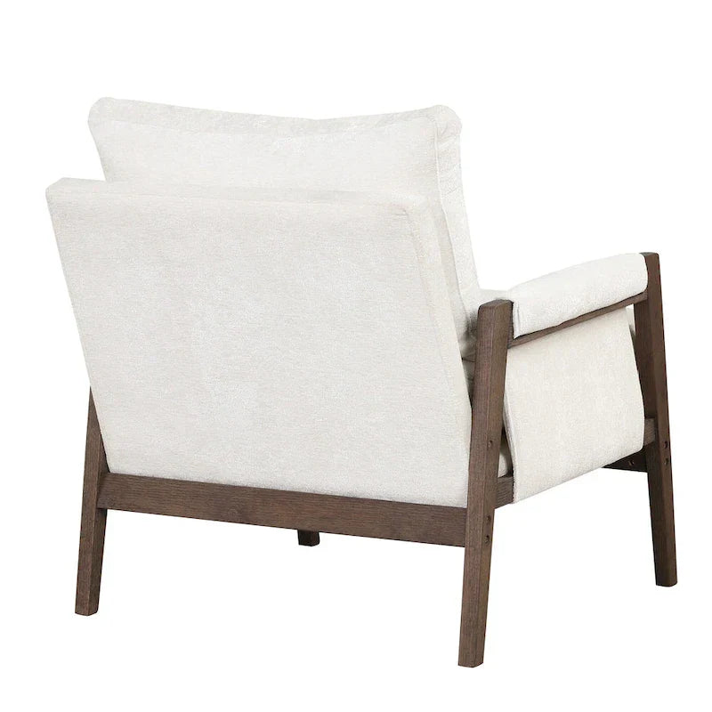 Fauteuil d'appoint en velours et bois massif de style Mid-Century avec coussin d'assise épais