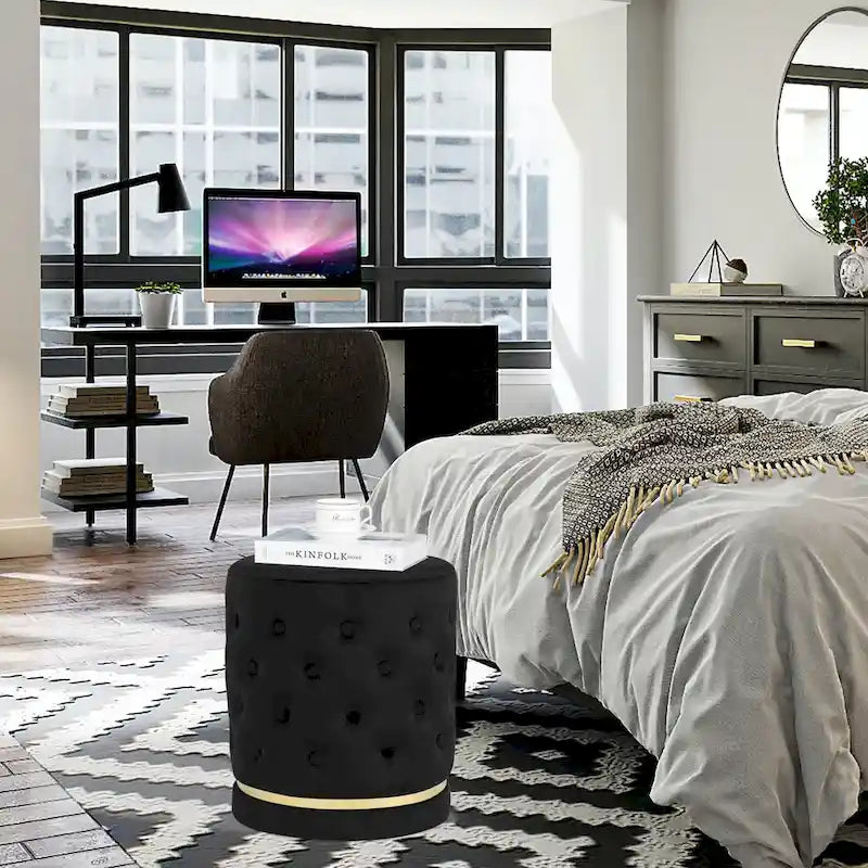 Pouf rond capitonné Adeco 18.3 Height