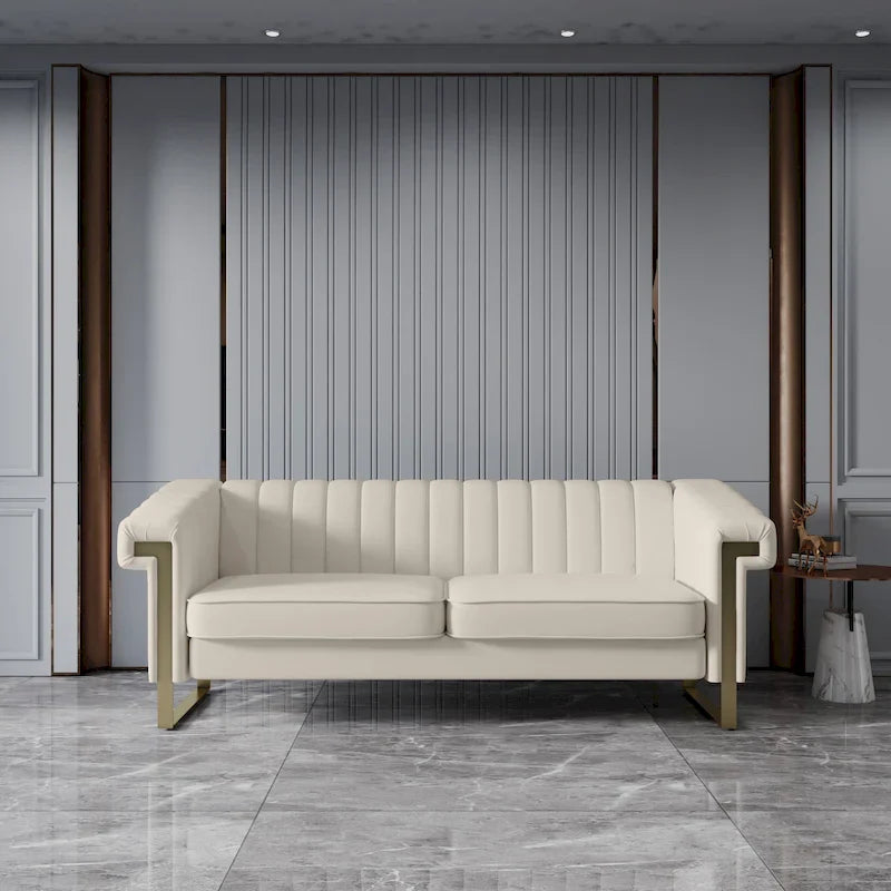 Canapé Chesterfield traditionnel capitonné en velours Takefuns, canapé avec coussins amovibles et pieds dorés