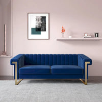 Canapé Chesterfield traditionnel capitonné en velours Takefuns, canapé avec coussins amovibles et pieds dorés