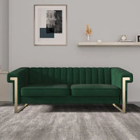 Canapé Chesterfield traditionnel capitonné en velours Takefuns, canapé avec coussins amovibles et pieds dorés