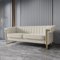 Canapé Chesterfield traditionnel capitonné en velours Takefuns, canapé avec coussins amovibles et pieds dorés