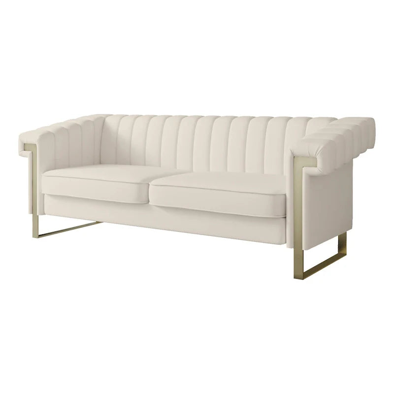 Canapé Chesterfield traditionnel capitonné en velours Takefuns, canapé avec coussins amovibles et pieds dorés