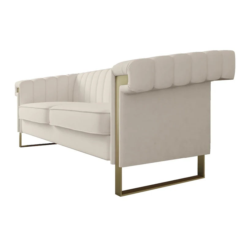 Canapé Chesterfield traditionnel capitonné en velours Takefuns, canapé avec coussins amovibles et pieds dorés