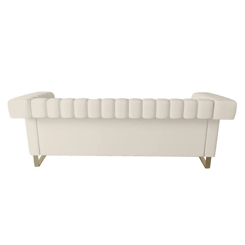 Canapé Chesterfield traditionnel capitonné en velours Takefuns, canapé avec coussins amovibles et pieds dorés