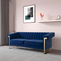 Canapé Chesterfield traditionnel capitonné en velours Takefuns, canapé avec coussins amovibles et pieds dorés