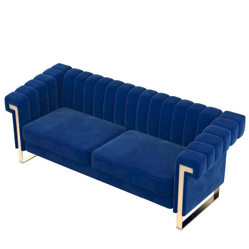Canapé Chesterfield traditionnel capitonné en velours Takefuns, canapé avec coussins amovibles et pieds dorés
