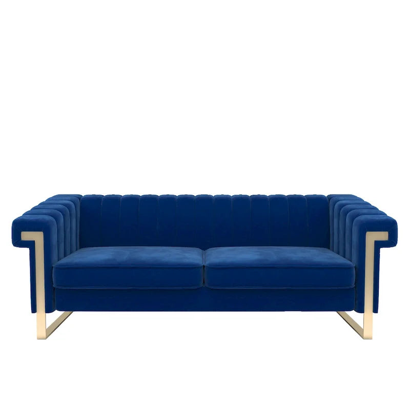 Canapé Chesterfield traditionnel capitonné en velours Takefuns, canapé avec coussins amovibles et pieds dorés