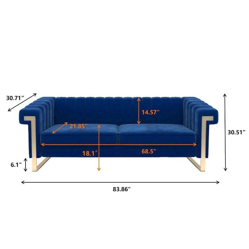 Canapé Chesterfield traditionnel capitonné en velours Takefuns, canapé avec coussins amovibles et pieds dorés