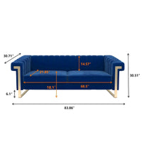 Canapé Chesterfield traditionnel capitonné en velours Takefuns, canapé avec coussins amovibles et pieds dorés