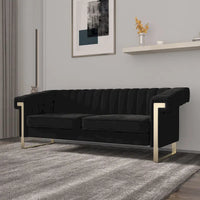 Canapé Chesterfield traditionnel capitonné en velours Takefuns, canapé avec coussins amovibles et pieds dorés