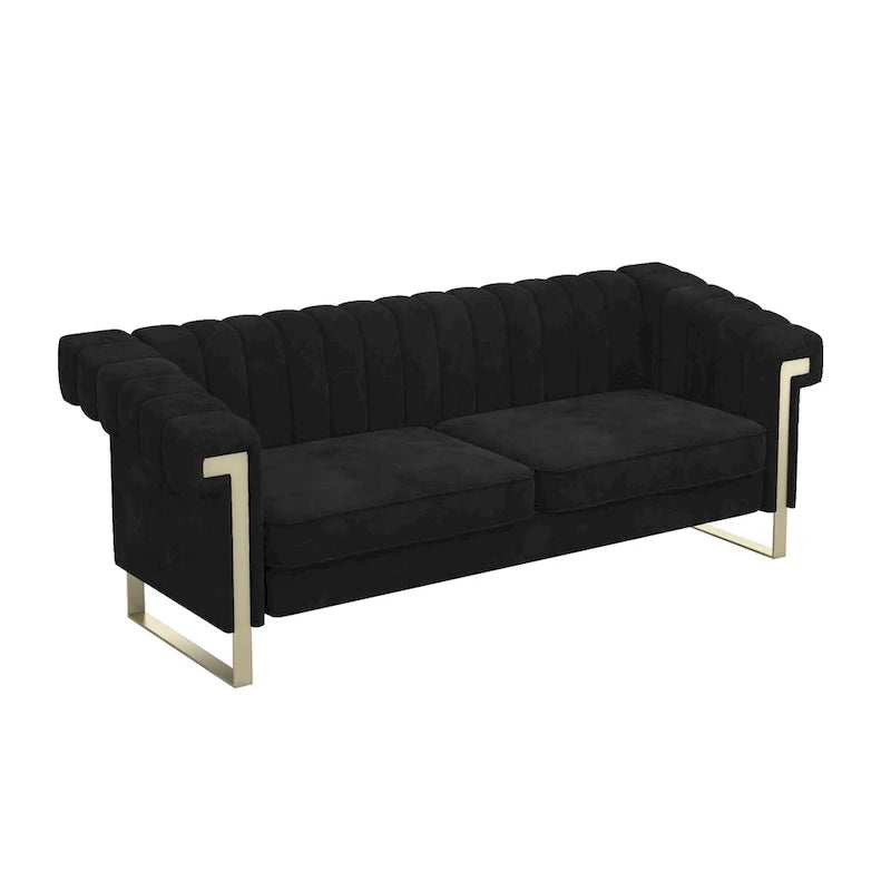 Canapé Chesterfield traditionnel capitonné en velours Takefuns, canapé avec coussins amovibles et pieds dorés