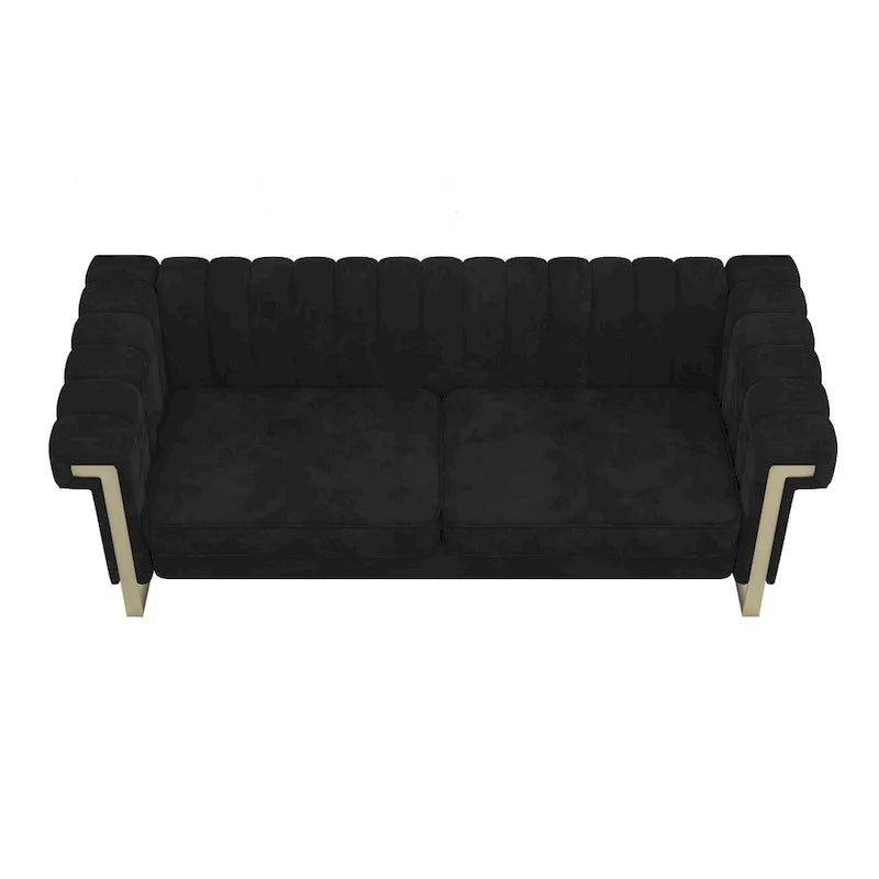 Canapé Chesterfield traditionnel capitonné en velours Takefuns, canapé avec coussins amovibles et pieds dorés