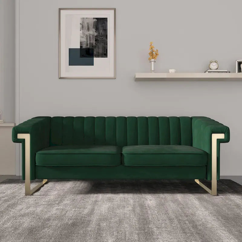 Canapé Chesterfield traditionnel capitonné en velours Takefuns, canapé avec coussins amovibles et pieds dorés