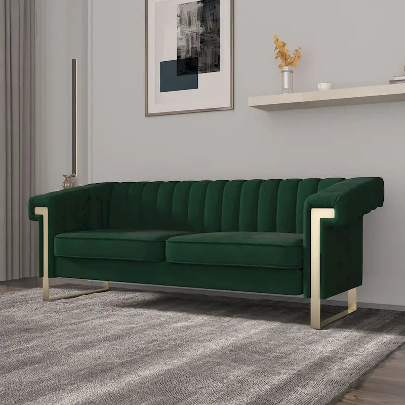 Canapé Chesterfield traditionnel capitonné en velours Takefuns, canapé avec coussins amovibles et pieds dorés