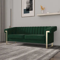 Canapé Chesterfield traditionnel capitonné en velours Takefuns, canapé avec coussins amovibles et pieds dorés