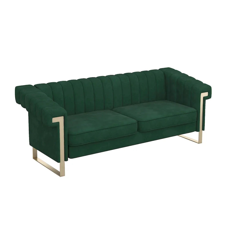 Canapé Chesterfield traditionnel capitonné en velours Takefuns, canapé avec coussins amovibles et pieds dorés