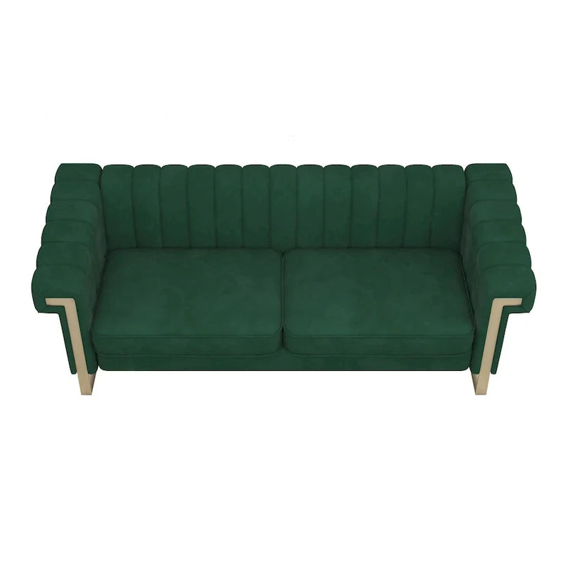 Canapé Chesterfield traditionnel capitonné en velours Takefuns, canapé avec coussins amovibles et pieds dorés