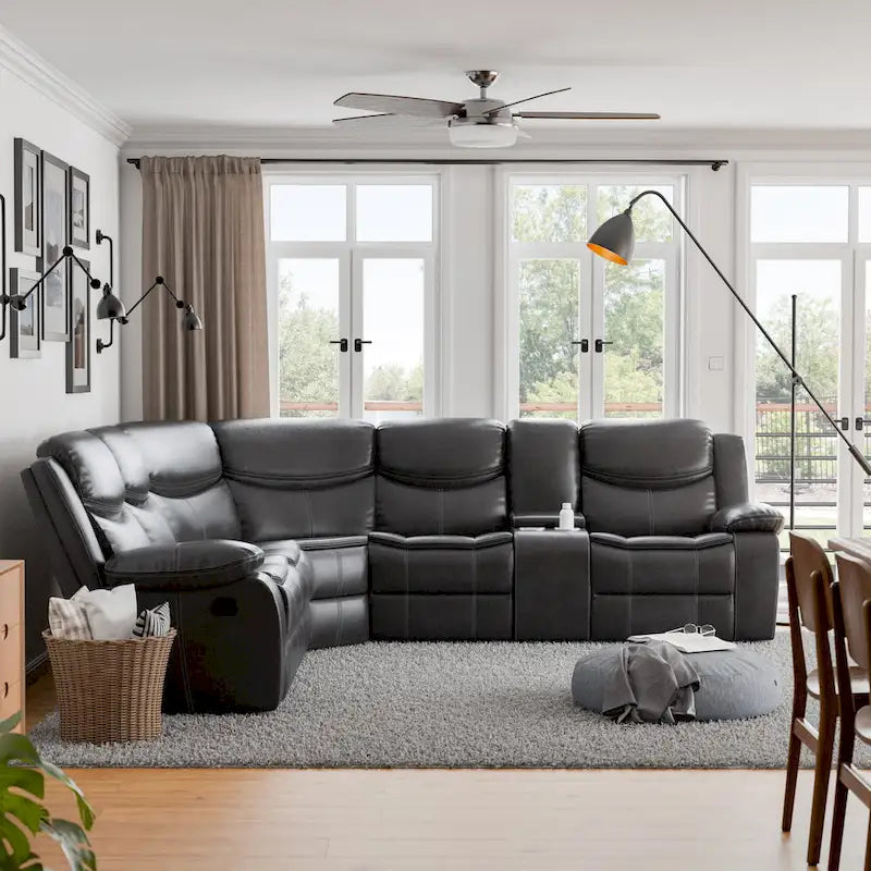Canapé Sectionnel Inclinable Transitionnel Furniture of America Sory en Similicuir
