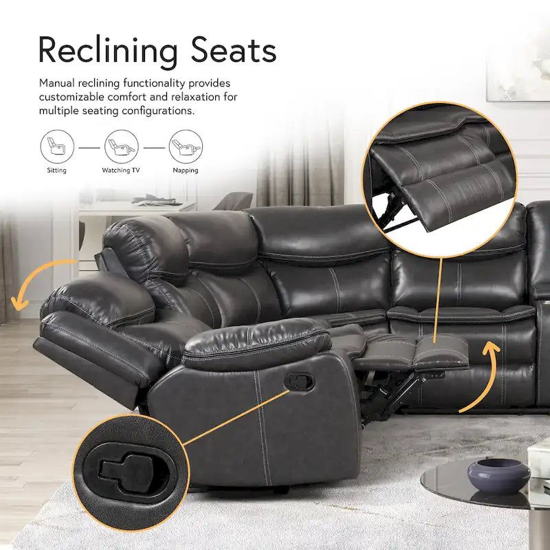 Canapé Sectionnel Inclinable Transitionnel Furniture of America Sory en Similicuir