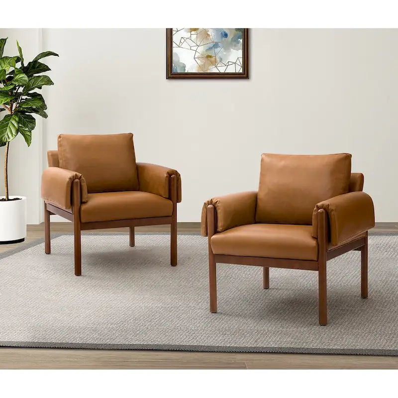 Fauteuil de salon Tiago Comfy Glossy avec base en bois massif, lot de 2