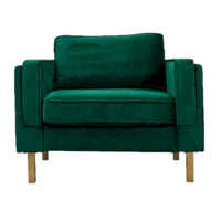 Fauteuil en velours vert avec pieds finition dorée