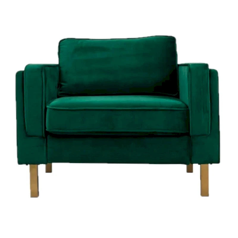 Fauteuil en velours vert avec pieds finition dorée