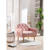 Fauteuil d'appoint capitonné en tissu Teddy avec pieds or rose