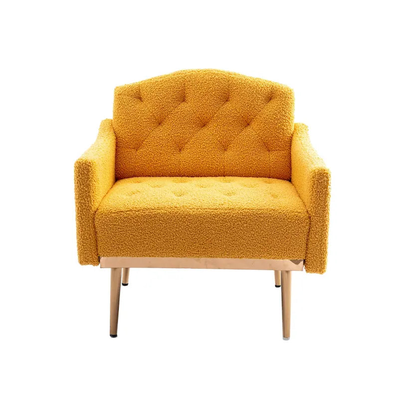 Fauteuil d'appoint capitonné en tissu Teddy avec pieds or rose