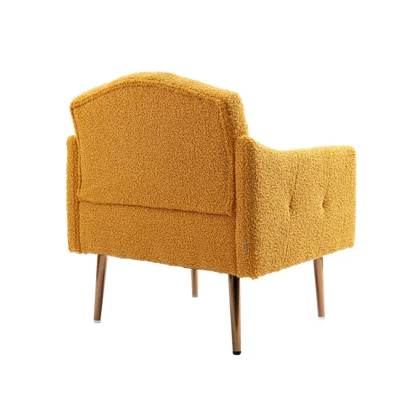 Fauteuil d'appoint capitonné en tissu Teddy avec pieds or rose