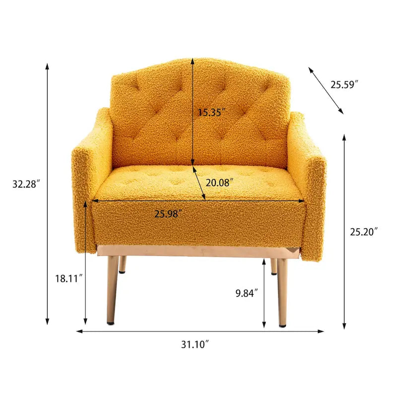 Fauteuil d'appoint capitonné en tissu Teddy avec pieds or rose
