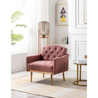 Fauteuil d'appoint capitonné en tissu Teddy avec pieds or rose