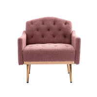 Fauteuil d'appoint capitonné en tissu Teddy avec pieds or rose