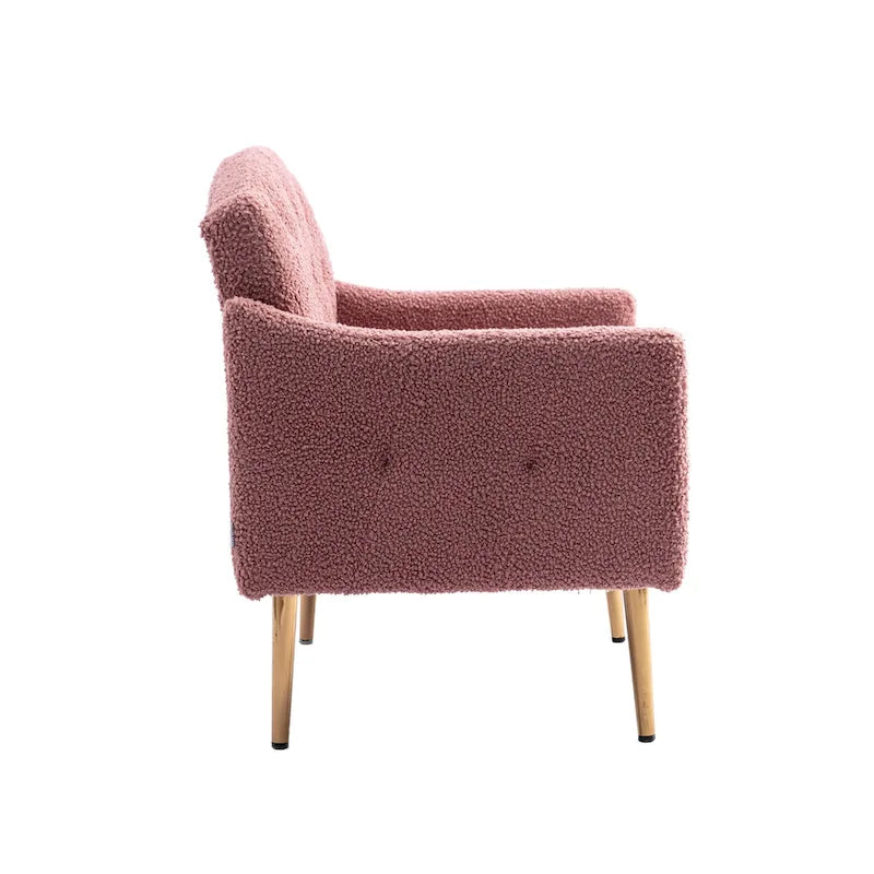 Fauteuil d'appoint capitonné en tissu Teddy avec pieds or rose