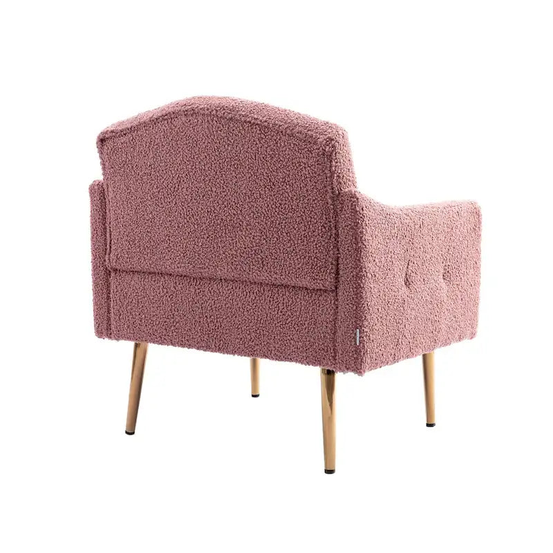 Fauteuil d'appoint capitonné en tissu Teddy avec pieds or rose