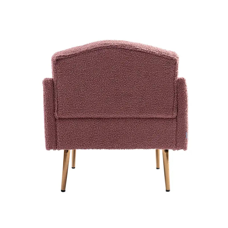 Fauteuil d'appoint capitonné en tissu Teddy avec pieds or rose