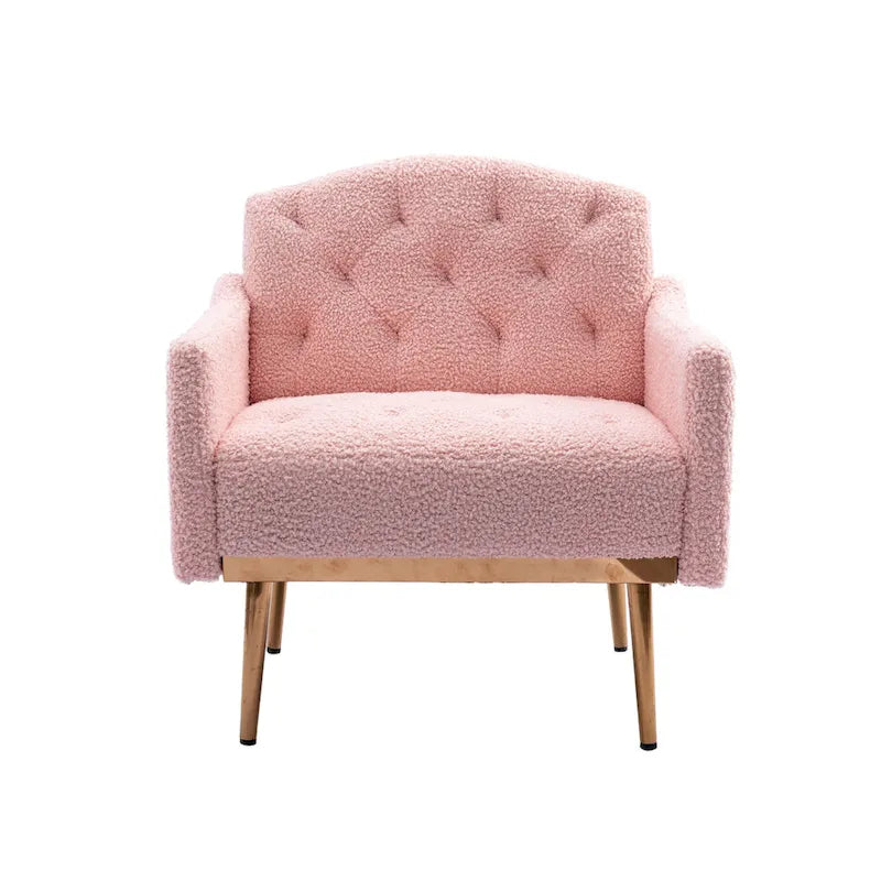 Fauteuil d'appoint capitonné en tissu Teddy avec pieds or rose