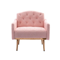 Fauteuil d'appoint capitonné en tissu Teddy avec pieds or rose