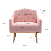 Fauteuil d'appoint capitonné en tissu Teddy avec pieds or rose